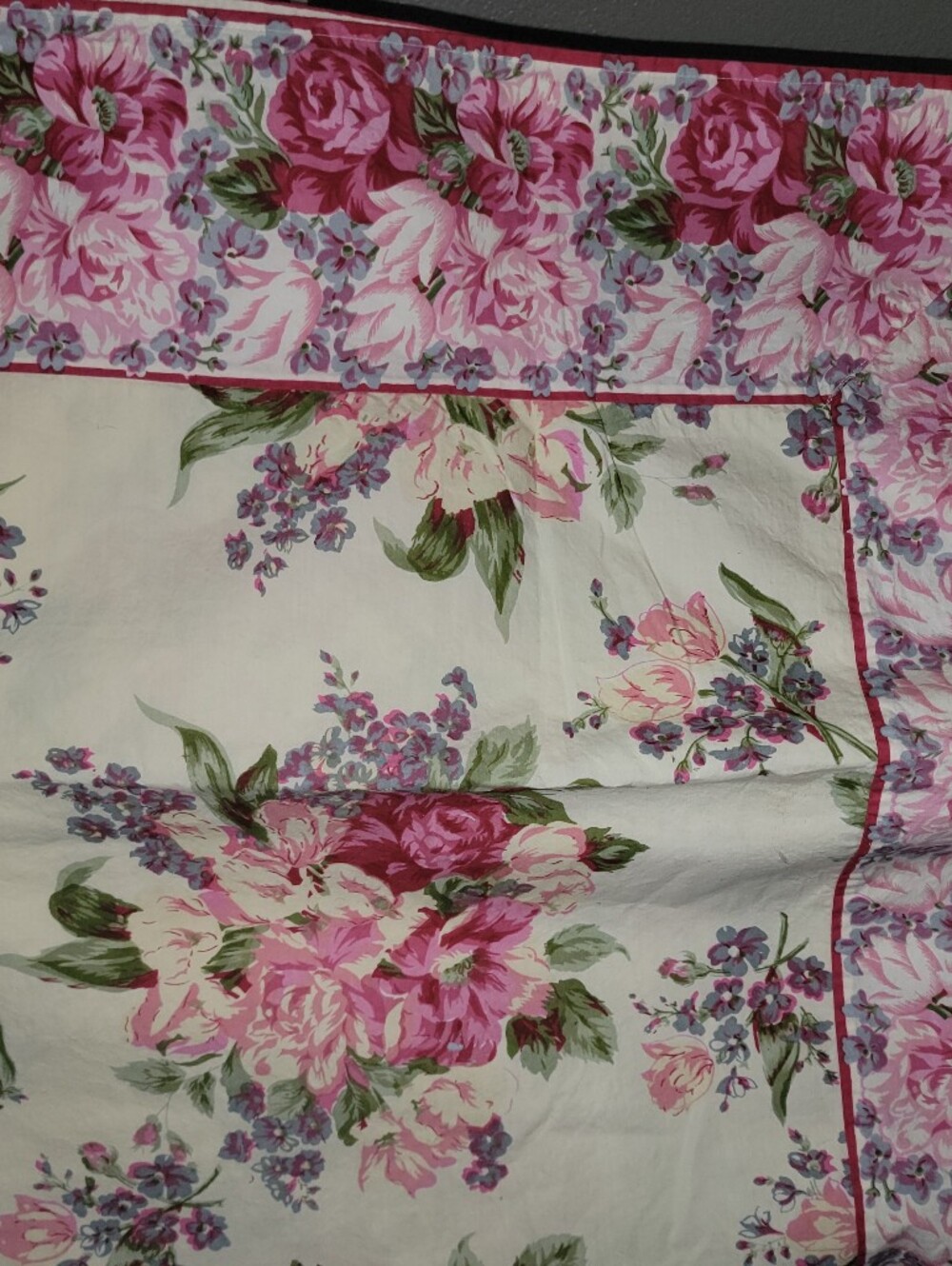 April Cornell Table Cloth Pink Floral Vintage Cotton 53X53